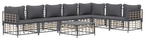 8 pcs conjunto lounge de jardim c/ almofadões vime PE antracite