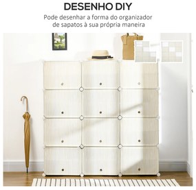 Armário Modular de Plástico Armário com 12 Cubos Organizadores de Sapatos Roupas Brinquedos 125x32x125cm Branco e Natural