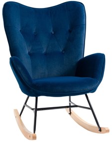 HOMCOM Poltrona de Balanço, Rocking Chair, poltrona de amamentação confortável com estrutura em madeira maciça e metal para Sala, Quarto, Varanda, Veludo Azul | Aosom Portugal