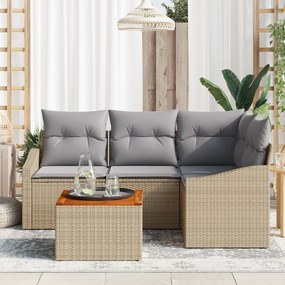 Conjunto de Sofá de Jardim de 5 Peças com Almofadas em Bege, Rattan Po