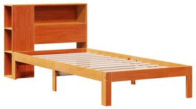 Cama com estante sem colchão 90x200cm pinho maciço castanho-mel