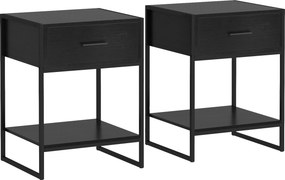 HOMCOM Conjunto de 2 Mesas de Cabeceira com 1 Gaveta e Prateleira de Armazenamento  Estilo Moderno 45x40x60 cm Preto | Aosom Portugal