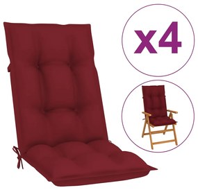 314261 vidaXL Almofadões cadeiras de jardim 4 pcs 120x50x7 cm vermelho tinto