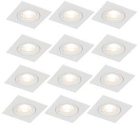 Conjunto de 12 Focos Embutidos Quadrados Brancos GU10 50mm IP44 - Xena