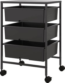 Carrinho Auxiliar com Rodas Carrinho de Cozinha de 3 Níveis com 3 Cestos e Estrutura de Aço 40,8x33,5x60,5 cm Preto
