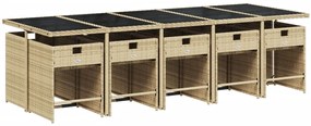 11 pcs conj. jantar jardim c/ almofadões vime PE bege misturado