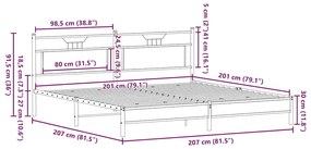 Estrutura de cama sem colchão 200x200cm metal carvalho fumado