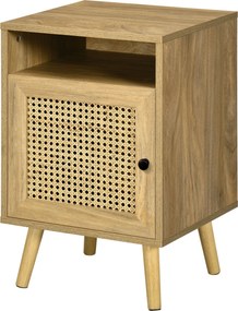 Mesa de cabeceira com armário, porta em vime e compartimento aberto, estilo vintage, 39 x 35 x 60 cm, natural