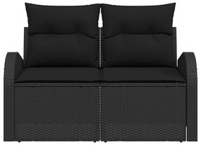 Sofá de Jardim 2 Lugares com Almofadas Preto Rattan Sintético
