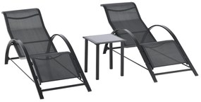 2 Espreguiçadeiras de Jardim 59x169x66 cm com Mesa 41x41x45 cm Vidro T