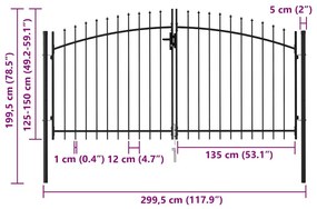Portão p/ cerca porta dupla topo em espetos 3x1,5 m aço preto
