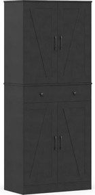 Armário Sala, despensa cozinha moderno 77 x 39 x 183 cm com 4 portas, gaveta e 3 prateleiras ajustáveis Preto