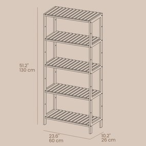 Estante para arrumação de bambu 26 x 60 x 130 cm branca