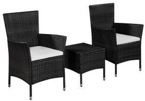 3 pcs conjunto bistrô vime PE preto
