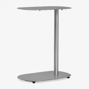 Mesa Auxiliar Oval Em Aço Inoxidável Geninda 40x25 Cm Cinzento Escovado - Sklum