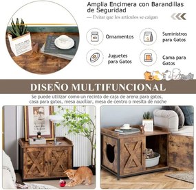 Armário para caixa areia gatos com portas duplas, móvel decorativo 80 x 50 x 58 cm, castanho