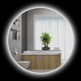 Espelho redondo de casa de banho com iluminação LED, Ø 60 cm, de parede, com interruptor tátil e sistema antiembaciamento, 29 W, cinzento