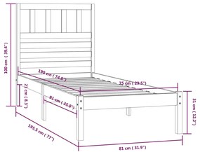 Estrutura de cama de solteiro pequena 75x190 cm pinho maciço