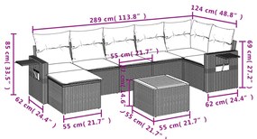 8 pcs conj. sofás jardim c/ almofadões vime PE bege misturado