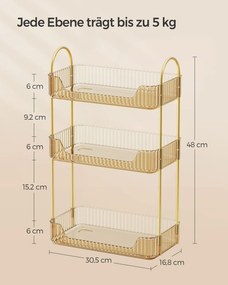 Organizador de maquilhagem retangular 30,5 x 16,8 x 48 cm – ideia para presente em dourado champanhe