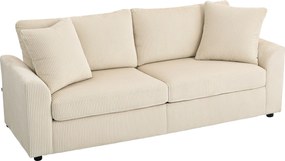 Sofá de 3 lugares com 212 cm, com 2 almofadas de molas, tecido de veludo canelado, creme