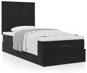 Estrutura de cama otomana com colchões preto 80x200cm veludo