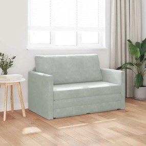 Sofá Cama de Chão 2-em-1 Cinza Claro 124x204x61 cm Veludo