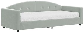 Sofá-cama com colchão 90x200 cm veludo cinzento-claro