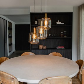 Candeeiro de suspensão design preto com latão e vidro âmbar 3-luzes - Zuzanna