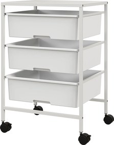Carrinho Auxiliar com Rodas Carrinho de Cozinha de 3 Níveis com 3 Cestos e Estrutura de Aço 40,8x33,5x60,5 cm Branco