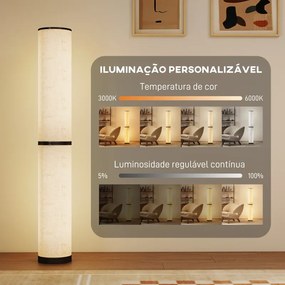 Candeeiro de Pé Moderno de Sala com Brilho Temperaturas de Cor Ajustáveis 3000K-6000K Controle Remoto Magnético Temporizador para Quarto Escritório De