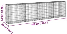 Cesto gabião com cobertura 400x50x100 cm ferro galvanizado
