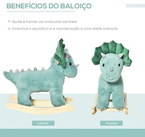 Baloiço Infantil de Dinossauro para Crianças acima de 3 Anos Baloiço com Sons Realistas de Pelúcia e Base de Madeira Carga 45kg 64x30x54cm Verde Escur
