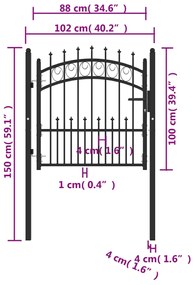 Portão para cerca com espetos 100x100 cm aço preto