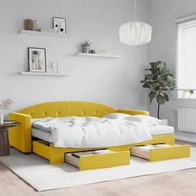 3197371 vidaXL Sofá-cama com gavetão e gavetas 80x200 cm veludo amarelo