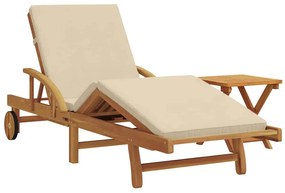 Espreguiçadeira com Almofada e Mesa Bege de Madeira de Acácia