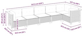 6 pcs conjunto sofás de jardim c/ almofadões vime PE preto