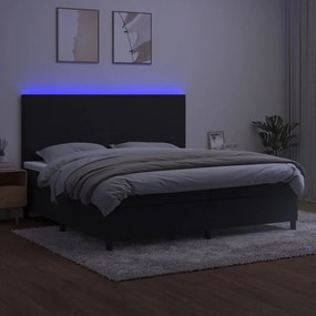 Cama box spring c/ colchão/LED 200x200 cm veludo preto