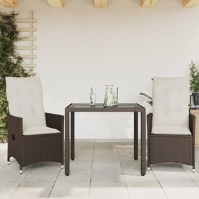 3 pcs conjunto bistrô com almofadões vime PE castanho