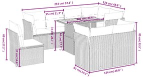 9 pcs conjunto de sofás p/ jardim c/ almofadões vime PE preto