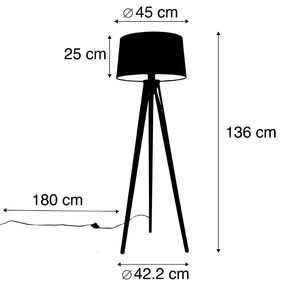 Tripé preto com sombra de linho taupe 45 cm - Tripod Classic Clássico / Antigo