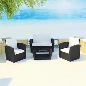 vidaXL 4 pcs conjunto lounge de jardim c/ almofadões vime PE preto