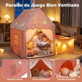 Casa de Jogos 2 em 1 com Parque Infantil, 169 x 120 x 136 cm, Luzes Estreladas, Rosa