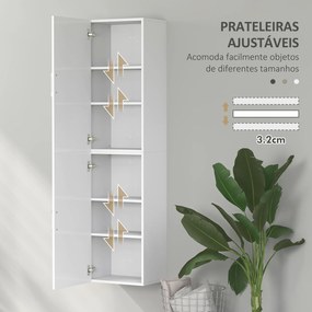 Coluna Casa de Banho de Parede Armário Alto Casa de Banho com Prateleiras Ajustáveis e 2 Portas  40x30x160 cm Branco