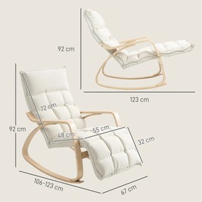 Cadeira de baloiço estofada, cadeira relaxante com braços e estrutura em aço, para sala de estar, quarto, cor creme