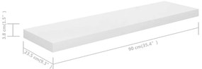 Prateleira de parede suspensa 90x23,5x3,8 cm MDF branco