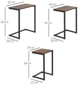 HOMCOM Conjunto de 3 Mesas Auxiliares em Forma de C Mesas de Estilo In