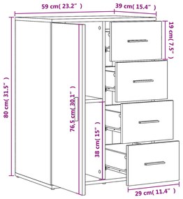 Aparadores 2 pcs 59x39x80 cm derivados madeira cinzento sonoma