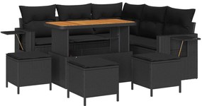 vidaXL Conjunto de Sofá de Jardim com almofada 9 pcs Preto vime PE