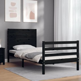 Estrutura de cama com cabeceira 90x200 cm madeira maciça preto